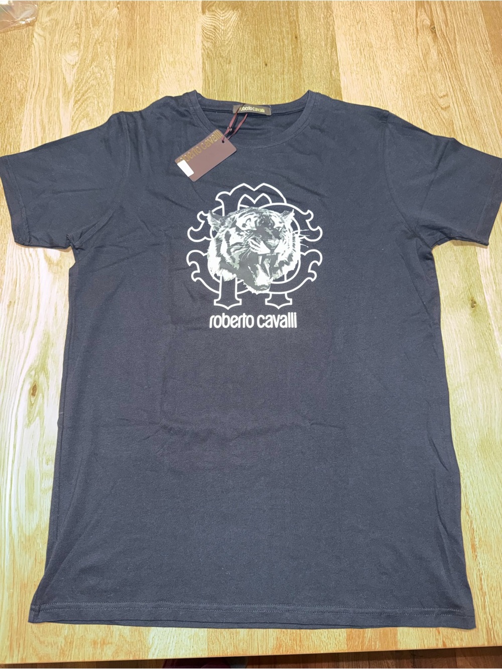 Roberto Cavalli Black Tee with White Tiger Crest
